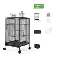 HKM-118611 Large Metal Bird Cage with Feeder, Grass Nest & Breeding Box, 45.6x45.6x86 cm, Black or White
