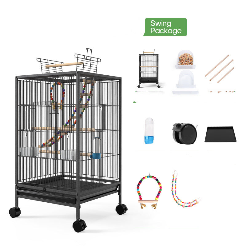 HKM-118611 Large Metal Bird Cage with Feeder, Grass Nest & Breeding Box, 45.6x45.6x86 cm, Black or White