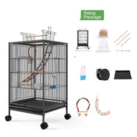 HKM-118611 Large Metal Bird Cage with Feeder, Grass Nest & Breeding Box, 45.6x45.6x86 cm, Black or White