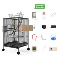 HKM-118611 Large Metal Bird Cage with Feeder, Grass Nest & Breeding Box, 45.6x45.6x86 cm, Black or White