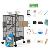 HKM-118611 Large Metal Bird Cage with Feeder, Grass Nest & Breeding Box, 45.6x45.6x86 cm, Black or White