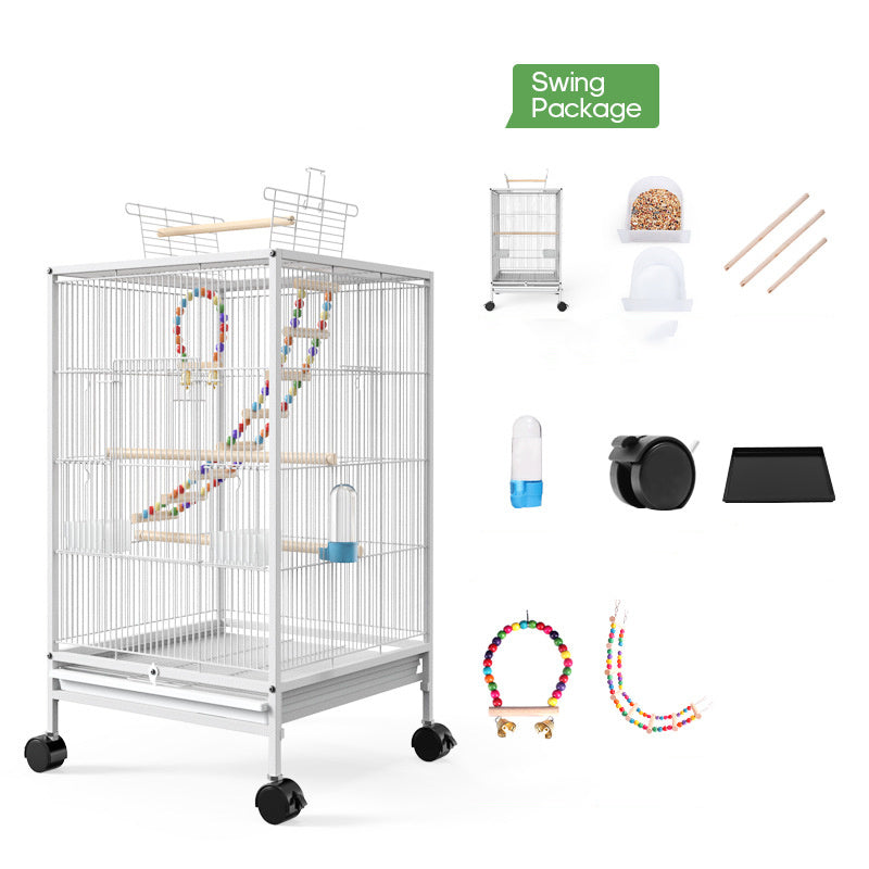 HKM-118611 Large Metal Bird Cage with Feeder, Grass Nest & Breeding Box, 45.6x45.6x86 cm, Black or White