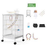HKM-118611 Large Metal Bird Cage with Feeder, Grass Nest & Breeding Box, 45.6x45.6x86 cm, Black or White