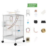 HKM-118611 Large Metal Bird Cage with Feeder, Grass Nest & Breeding Box, 45.6x45.6x86 cm, Black or White