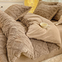 HKM-118675 Soft Thermal Milk Fiber Solid Color Bedding Set - Duvet Cover and Sheet Options