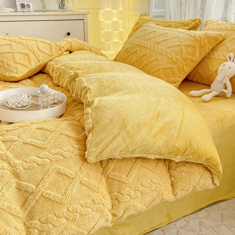 HKM-118675 Soft Thermal Milk Fiber Solid Color Bedding Set - Duvet Cover and Sheet Options