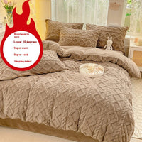 HKM-118675 Soft Thermal Milk Fiber Solid Color Bedding Set - Duvet Cover and Sheet Options