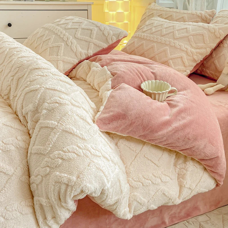 HKM-118675 Soft Thermal Milk Fiber Solid Color Bedding Set - Duvet Cover and Sheet Options