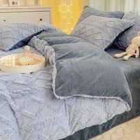 HKM-118675 Soft Thermal Milk Fiber Solid Color Bedding Set - Duvet Cover and Sheet Options