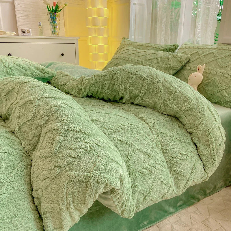 HKM-118675 Soft Thermal Milk Fiber Solid Color Bedding Set - Duvet Cover and Sheet Options