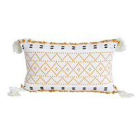 HKM-118739 Geometric Tassel Plush Pillow Case – Cotton and PP Cotton Cushion Cover in Yellow and Black Grid Patterns