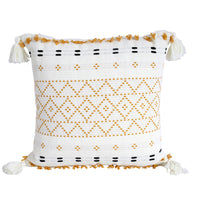 HKM-118739 Geometric Tassel Plush Pillow Case – Cotton and PP Cotton Cushion Cover in Yellow and Black Grid Patterns