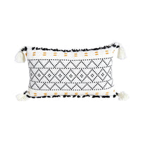 HKM-118739 Geometric Tassel Plush Pillow Case – Cotton and PP Cotton Cushion Cover in Yellow and Black Grid Patterns