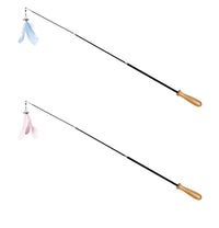 HKM-118995 Retractable Cat Toy with Feather Attachment and Wooden Handle, Adjustable 42-93cm Length