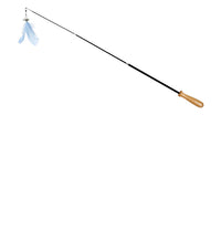 HKM-118995 Retractable Cat Toy with Feather Attachment and Wooden Handle, Adjustable 42-93cm Length