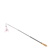 HKM-118995 Retractable Cat Toy with Feather Attachment and Wooden Handle, Adjustable 42-93cm Length