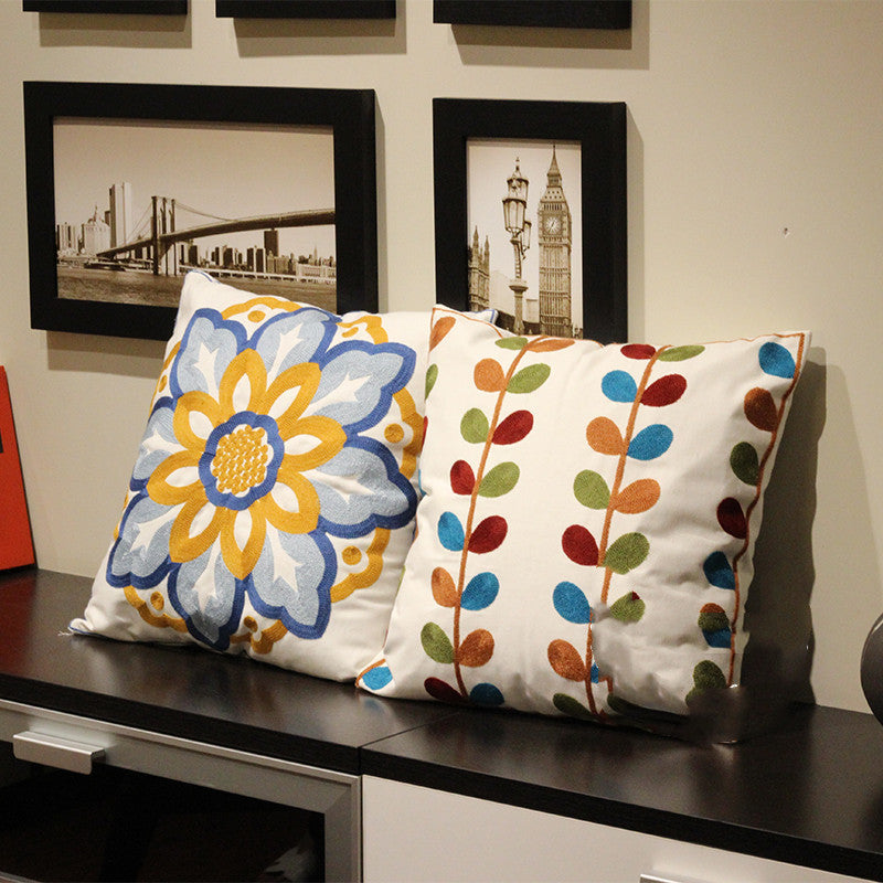 HKM-119059 Nordic Style Cotton Embroidered Flower Cushion Cover 45*45cm