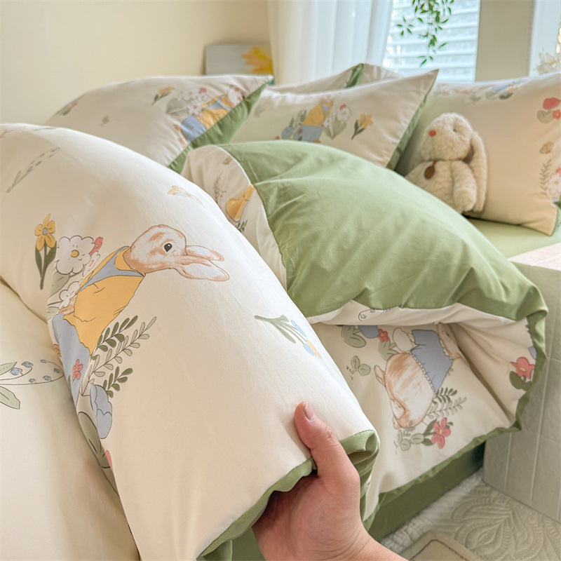 KTX-119315 Super Soft Glutinous Clouds Cotton Four-Piece Bedding Set with Floral Design