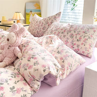 HKM-119315 Super Soft Glutinous Clouds Cotton Four-Piece Bedding Set with Floral Design
