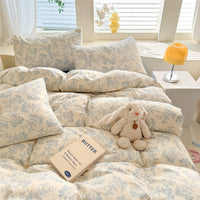 HKM-119315 Super Soft Glutinous Clouds Cotton Four-Piece Bedding Set with Floral Design