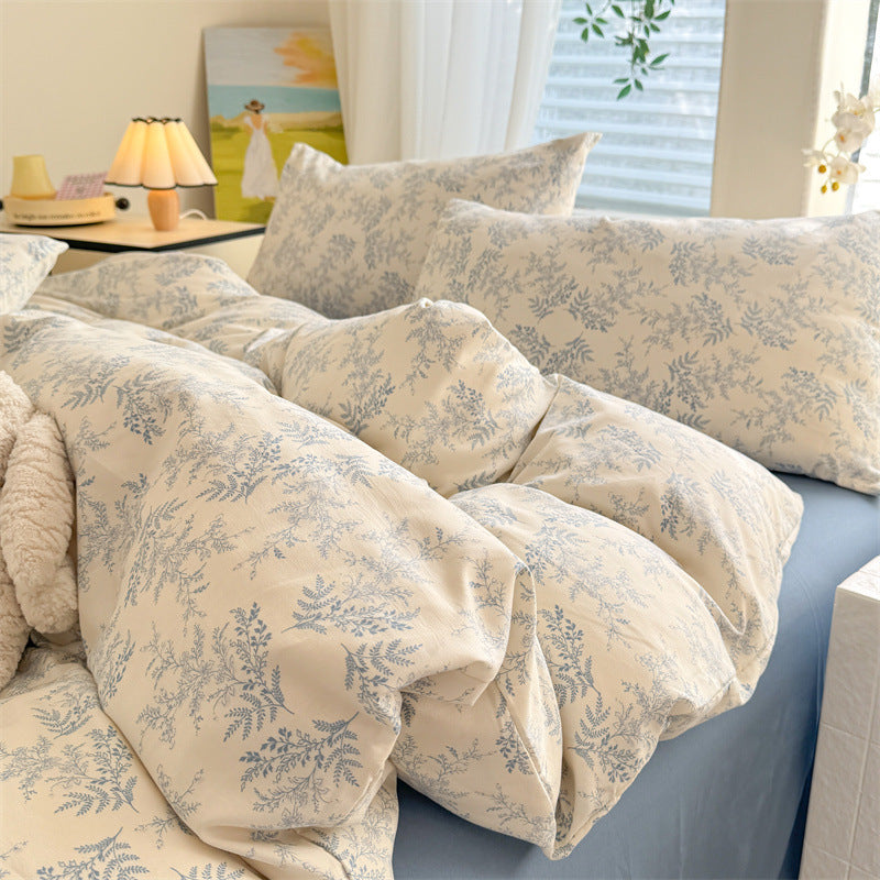 KTX-119315 Super Soft Glutinous Clouds Cotton Four-Piece Bedding Set with Floral Design