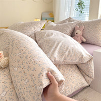 HKM-119315 Super Soft Glutinous Clouds Cotton Four-Piece Bedding Set with Floral Design