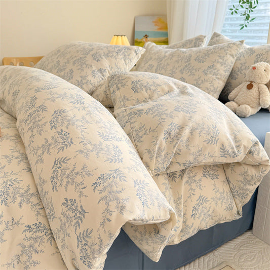 KTX-119315 Super Soft Glutinous Clouds Cotton Four-Piece Bedding Set with Floral Design