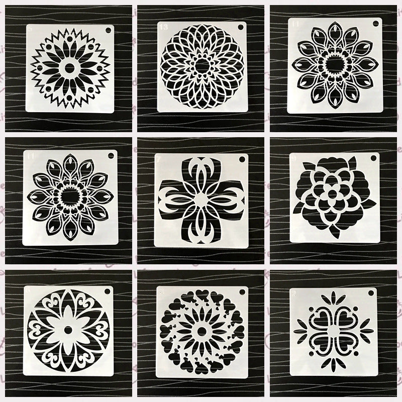 HKM-119443 Mandala Painting Templates - Eco-Friendly White Translucent PET, 10x10cm for Creative DIY Artwork