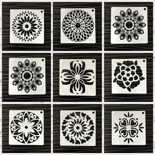 HKM-119443 Mandala Painting Templates - Eco-Friendly White Translucent PET, 10x10cm for Creative DIY Artwork