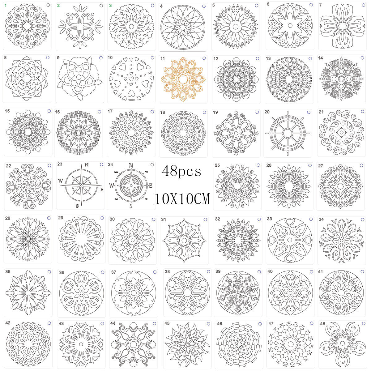 HKM-119443 Mandala Painting Templates - Eco-Friendly White Translucent PET, 10x10cm for Creative DIY Artwork