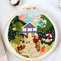 HKM-119507 Handmade Embroidery Kit - Cotton Fabric, Spring Landscape Design for Courtyards