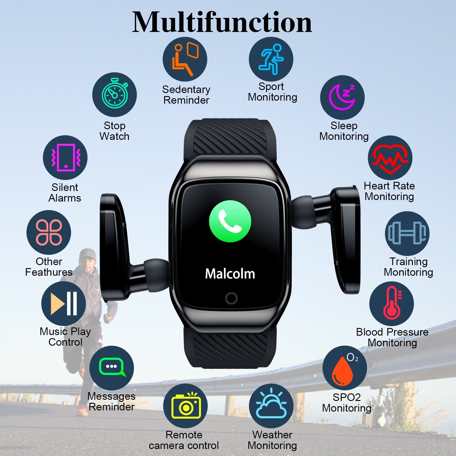 HKM-119571 Wireless Sports Smartwatch with Color Screen and Bluetooth 5.0 Connectivity