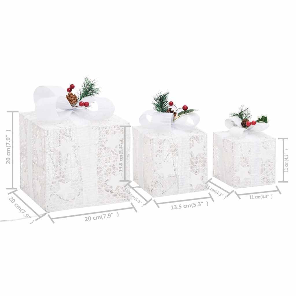 HKM-119635 LED Christmas Gift Boxes Decoration Set - 3 Piece, Red and Gold, Indoor & Outdoor Use, Various Light Effects
