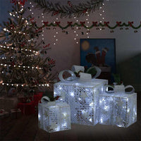 HKM-119635 LED Christmas Gift Boxes Decoration Set - 3 Piece, Red and Gold, Indoor & Outdoor Use, Various Light Effects
