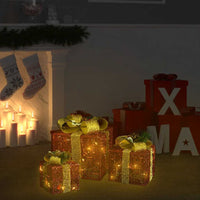 HKM-119635 LED Christmas Gift Boxes Decoration Set - 3 Piece, Red and Gold, Indoor & Outdoor Use, Various Light Effects