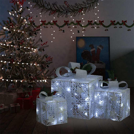 HKM-119635 LED Christmas Gift Boxes Decoration Set - 3 Piece, Red and Gold, Indoor & Outdoor Use, Various Light Effects