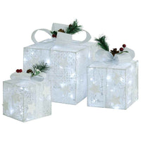 HKM-119635 LED Christmas Gift Boxes Decoration Set - 3 Piece, Red and Gold, Indoor & Outdoor Use, Various Light Effects