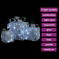 HKM-119635 LED Christmas Gift Boxes Decoration Set - 3 Piece, Red and Gold, Indoor & Outdoor Use, Various Light Effects
