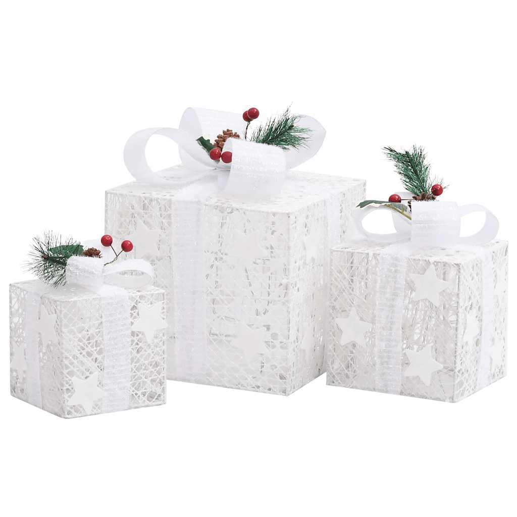 HKM-119635 LED Christmas Gift Boxes Decoration Set - 3 Piece, Red and Gold, Indoor & Outdoor Use, Various Light Effects