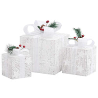 HKM-119635 LED Christmas Gift Boxes Decoration Set - 3 Piece, Red and Gold, Indoor & Outdoor Use, Various Light Effects