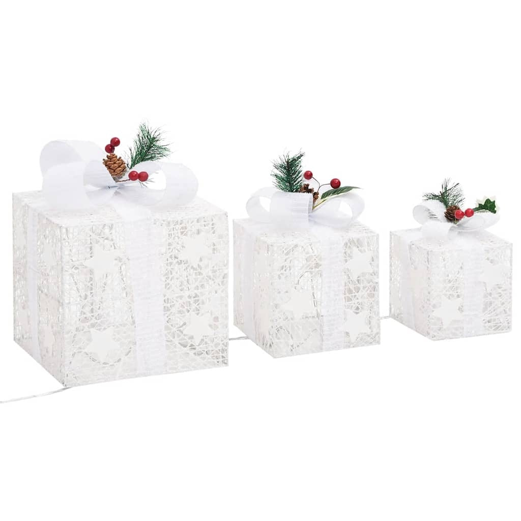 HKM-119635 LED Christmas Gift Boxes Decoration Set - 3 Piece, Red and Gold, Indoor & Outdoor Use, Various Light Effects