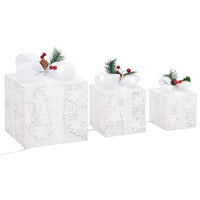 HKM-119635 LED Christmas Gift Boxes Decoration Set - 3 Piece, Red and Gold, Indoor & Outdoor Use, Various Light Effects