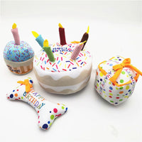 HKM-119699 Cute Dog Birthday Cake Plush Toy Set - Soft Short Plush, Various Sizes