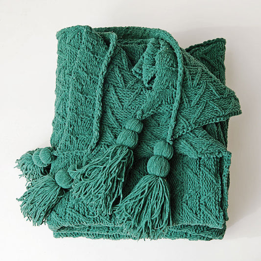 HKM-119827 Cozy Chenille Knitted Sofa Blanket - Soft Polyester, American Style, 130x160cm, Multiple Colors Available