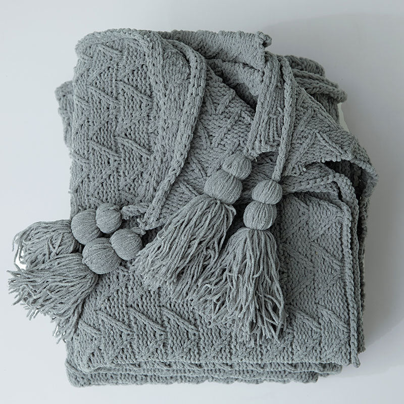 HKM-119827 Cozy Chenille Knitted Sofa Blanket - Soft Polyester, American Style, 130x160cm, Multiple Colors Available