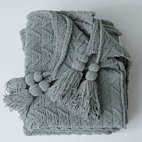 HKM-119827 Cozy Chenille Knitted Sofa Blanket - Soft Polyester, American Style, 130x160cm, Multiple Colors Available