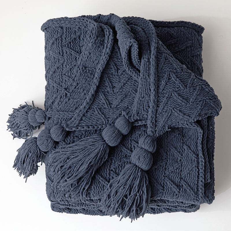 HKM-119827 Cozy Chenille Knitted Sofa Blanket - Soft Polyester, American Style, 130x160cm, Multiple Colors Available