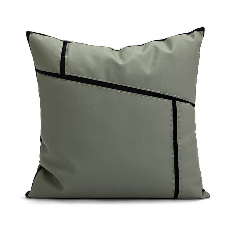 HKM-119827 Geometric Pattern PU Leather Pillow Cover - Modern Minimalist Design 45x45cm & 30x50cm