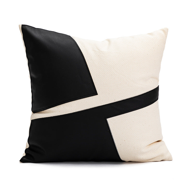 HKM-119827 Geometric Pattern PU Leather Pillow Cover - Modern Minimalist Design 45x45cm & 30x50cm