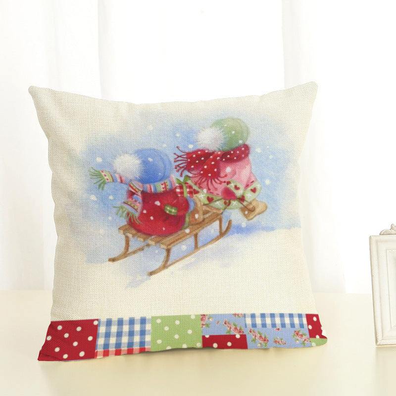 HKM-119891 Christmas Print Linen Cushion Cover - Soft and Comfortable 45x45cm Pillowcase in Various Colors